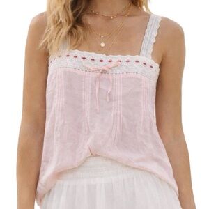 Pink Top lace Straps and Dark Pink ribbon Size Large Y2K Cottagecore